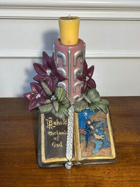 Behold the lamb of God porcelain candle holder
